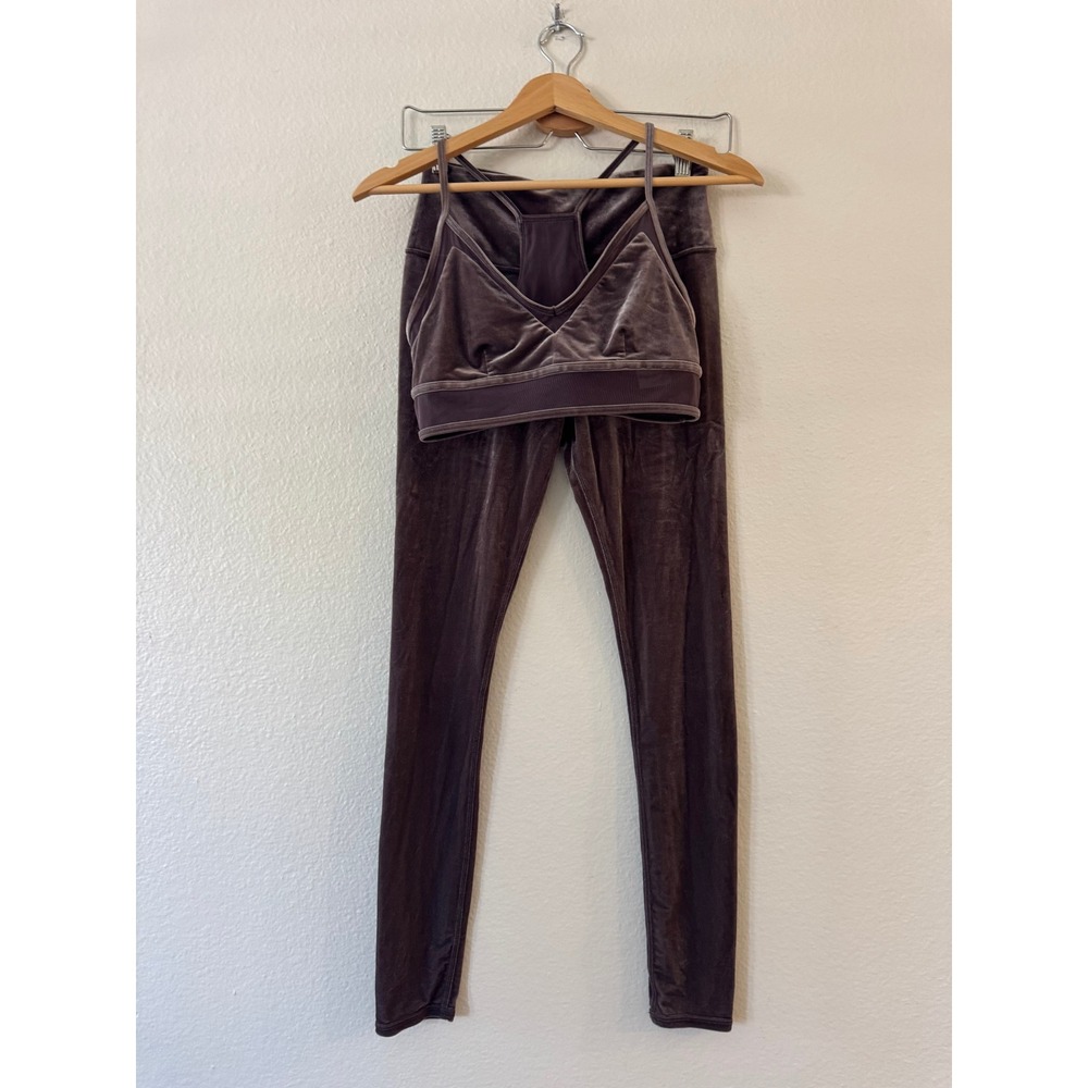 Alo Yoga Velvet Leggings Bralette Set High Waist Mauve Purple Small Excellent